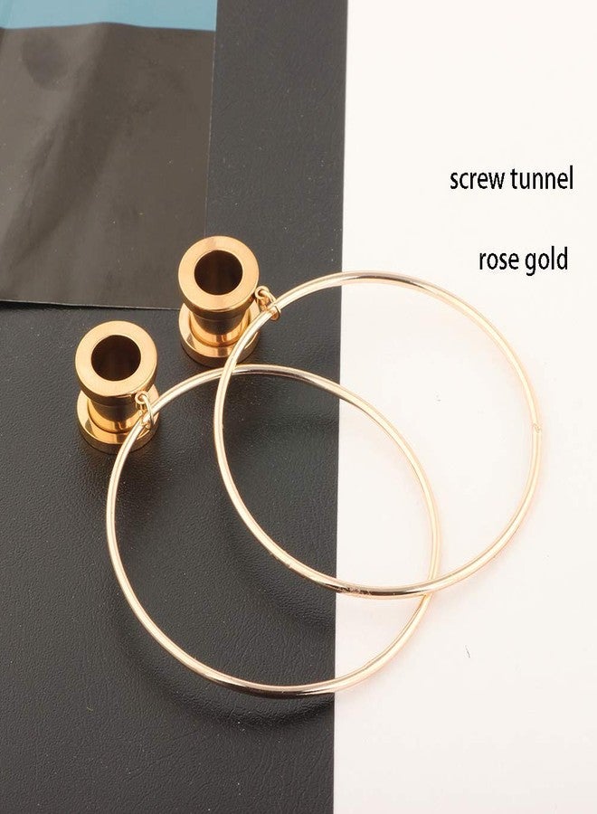 Suotarn 5 Pairs Stainless Steel Ear Tunnels Dangle Gauges For Women Rose Gold Hoop Double Flare Plugs Stretcher 00g Piercing Set (10mm=00g) - Image 4